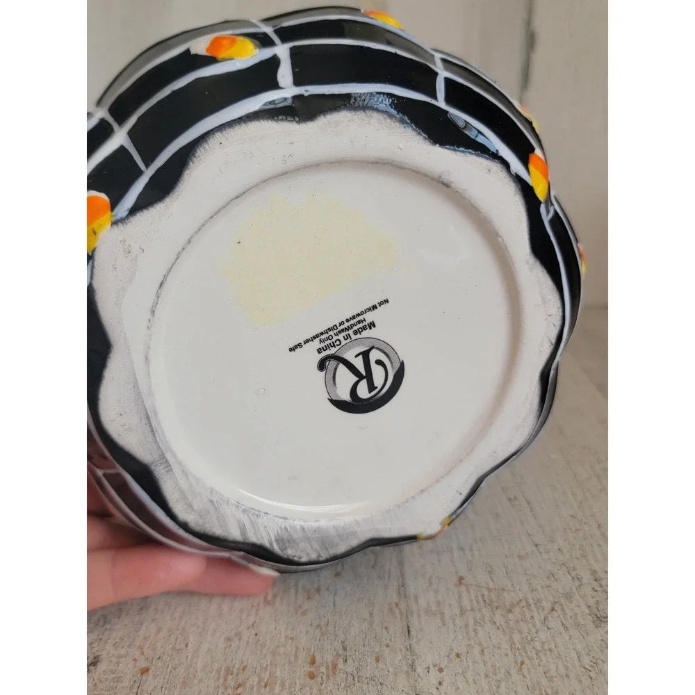 Halloween ceramic spider candy corn bowl dish spider web Unique Home decor